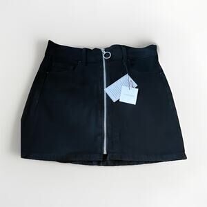 Sneak Peek Black Denim Mini Skirt High Rise Stretch Pockets Size S